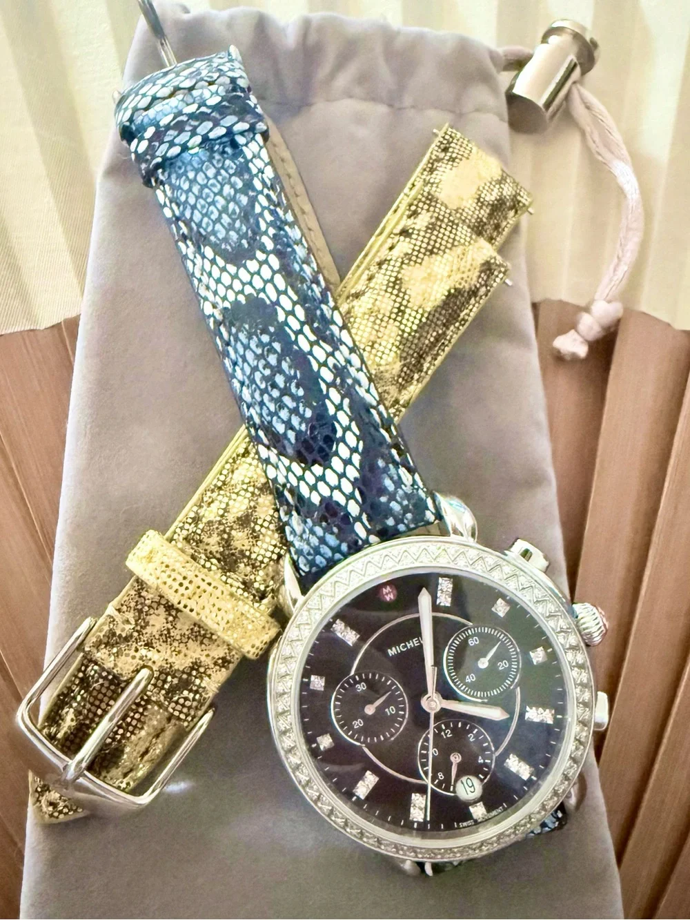 Michele Sidney chronograph diamond watch, 38mm case